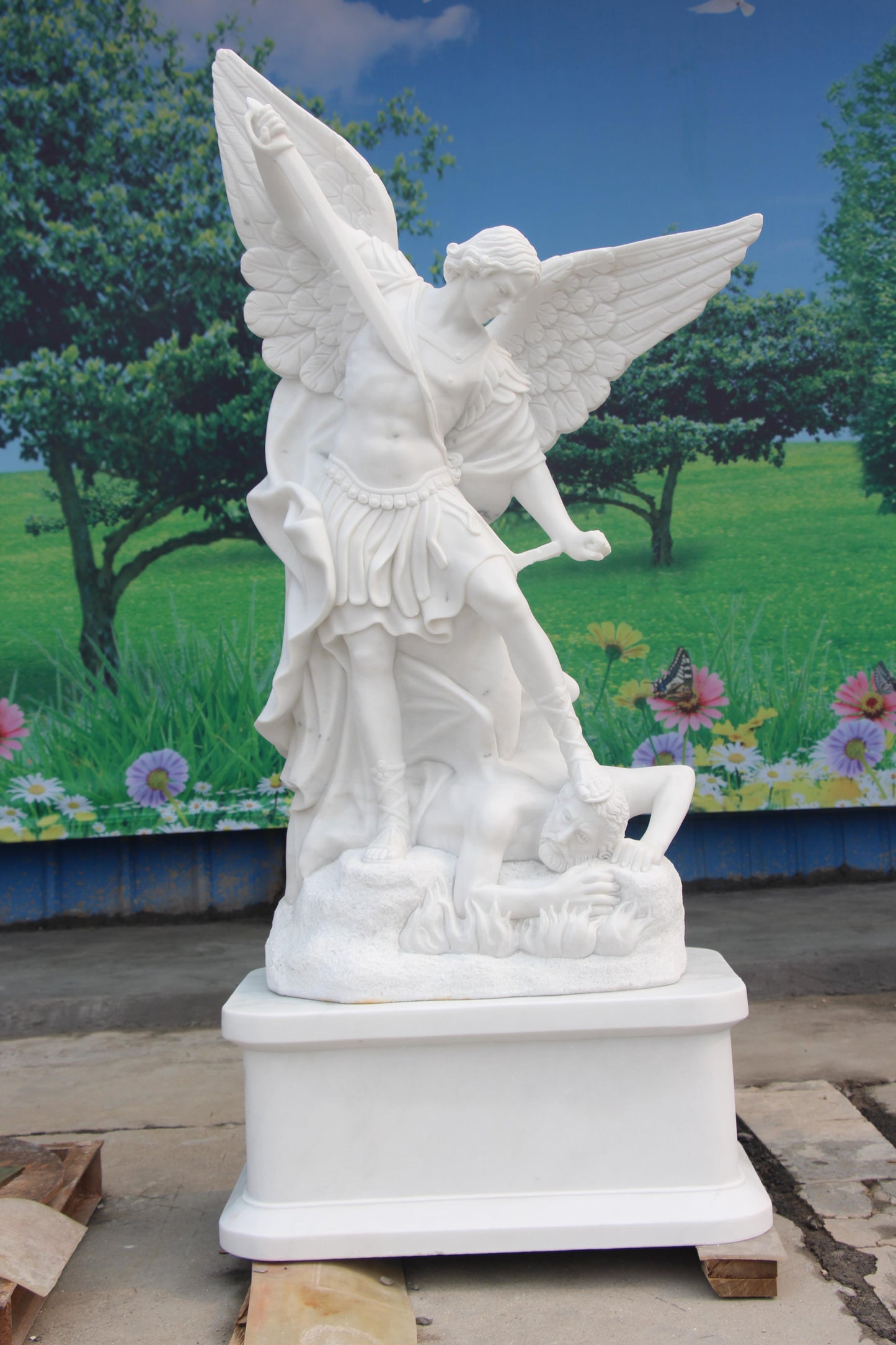 Hand-Carved Marble Archangel Michael Statue – A Powerful Symbol of Protection & Justice