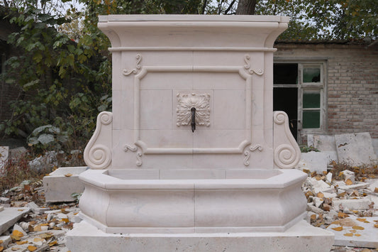 Elegant Hand-Carved Marble Wall Fountain – Classic European Design