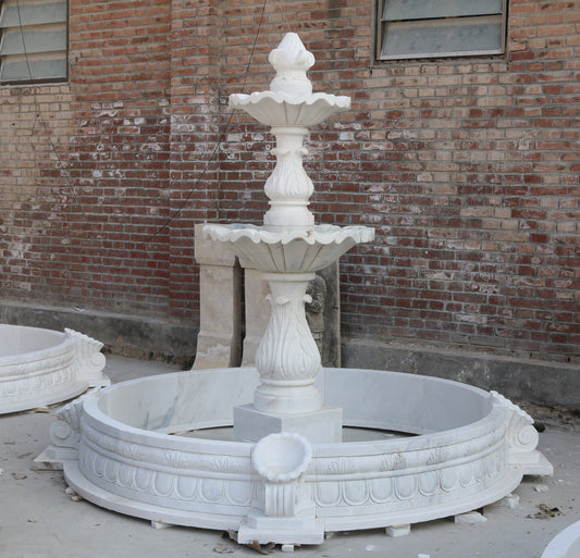 Elegant Hand-Carved White Marble Fountain – Classic Two-Tier Design